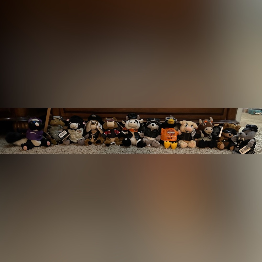Harley Davidson bean bag plushies, average 6” tall, collectors beanies, 1999.